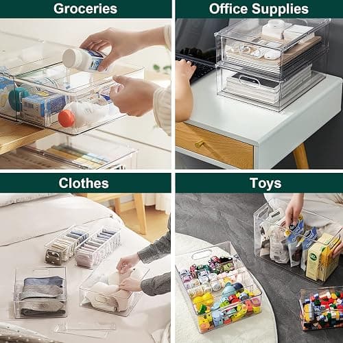 LALASTAR 2 Pack Fridge Organizer with Pull-out Drawer, Stackable Freezer Organizer Bin, Pantry Organization and Storage, BPA Free, 3.17QT thumbnail 7