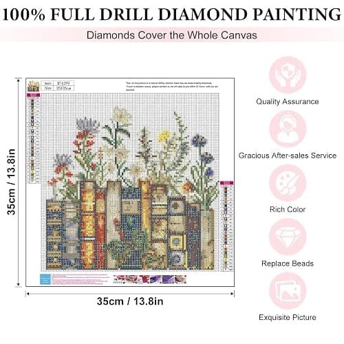 Yezavesu Book Diamond Art Kits for Adults Beginners 14x14 Inch | Book Flower Diamond Painting Kit, DIY 5D Full Round Drill Gem Art, Stress Relief Craft Kits, Home Wall Decor Gift thumbnail 3