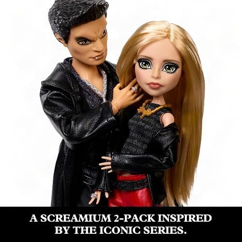 Monster High Skullector Buffy The Vampire Slayer Doll 2-Pack | Buffy and Angel Collector 2-Pack in Faux-Leather Clothes with Accessories like Stake and Crossbow, Doll Stands, JLL00 thumbnail 5