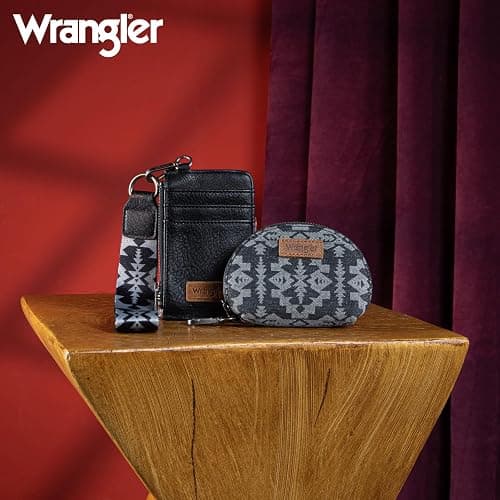 Wrangler Aztec Keychain Wristlet Wallets for Women Western Dual Pouch Wristlet Credit Card Holder Wallet with Zipper Pocket WG2212-W0051BK thumbnail 5