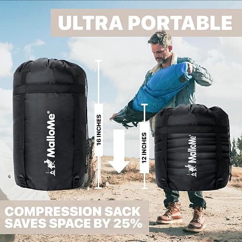 MalloMe Sleeping Bags for Adults Cold Weather & Warm - Backpacking Camping Sleeping Bag for Kids 10-12, Girls, Boys - Lightweight Compact Camping Essentials Gear Accessories Hiking Sleep Must Haves - 50-80°F Everyday 3 Season - Blue thumbnail 6