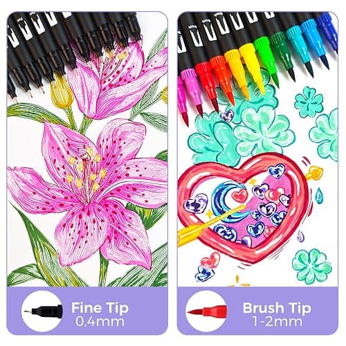 Artecho 72 Colors Markers for Adult Coloring Books, Dual Tip Markers for School, Fine and Brush Tip for Adults Coloring Books, Calligraphy, Drawing, Sketching thumbnail 4