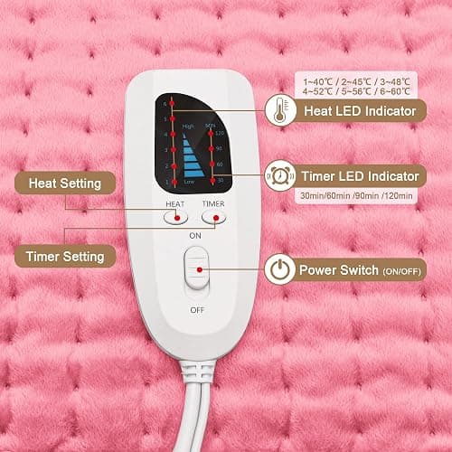 Deepsoon Heating Pad,Electric Heating Pads for Back,Neck,Moist Heating Pad for Abdomen Shoulder Knee Legs,Dry/Moist Heat&Auto Shut Off,Fathers Day Dad Gifts for Men Birthday,BabyPink,24x20 Inch thumbnail 7