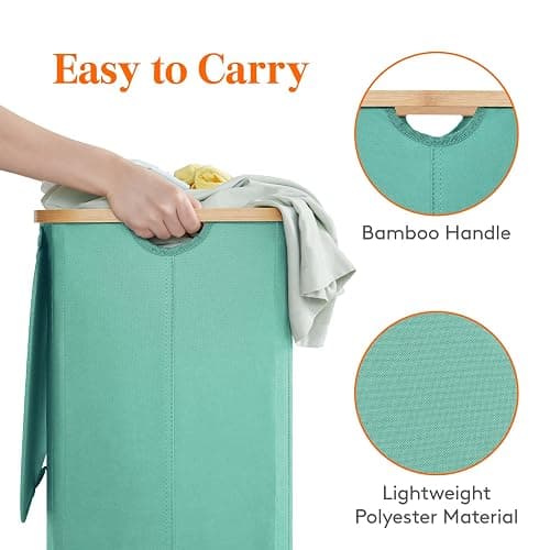 Lifewit 105L Large Laundry Basket with Lid, Removable Bags, Sage Green | Foldable Laundry Hamper with Bamboo Handles, Tall Laundry Bin, Dirty Clothes Hamper for Laundry Room, Bedroom, Bathroom, Dorm thumbnail 6