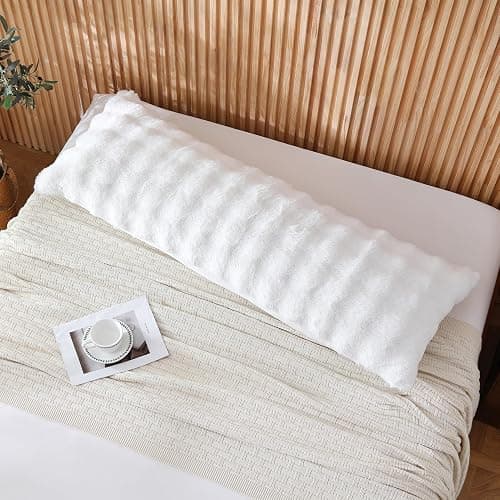 DOWNCOOL Premium Large Body Pillow Insert with Faux Rabbit Fur Cover - Large Full Body Pillows for Adults - Soft Long Bed Pillows for Side Sleepers - 20x54 inch (White, with Cover) thumbnail 3