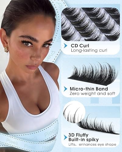 Pleell Fluffy Lash Clusters Wispy Eyelash Clusters With Spikes 10-18mm D curly Cluster Eyelash Extensions Fairy Individual Lashes Natural Volume Cluster Lashes Manga Lashes Clusters thumbnail 3