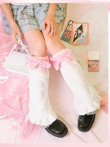 SATINIOR Kawaii Furry Leg Warmers Over The Knee for Women Girls Y2K Lolita Knee Socks Leg Warmers for Winter Gifts thumbnail 4