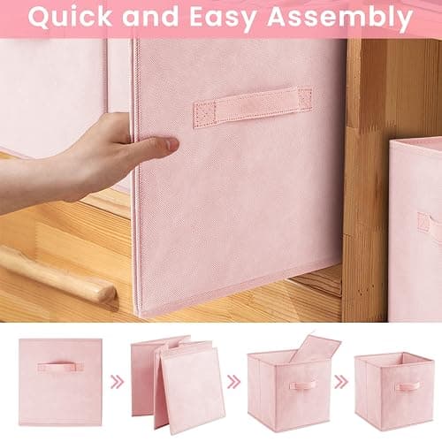 Criusia Storage Cubes - 11 Inch Heavy Duty Fabric Storage Bins for Shelves Closet, Cube Organizer - 8 Pack Collapsible Cube Storage Bins Baskets for Organizing Clothes Blankets Toys (Pink) thumbnail 6