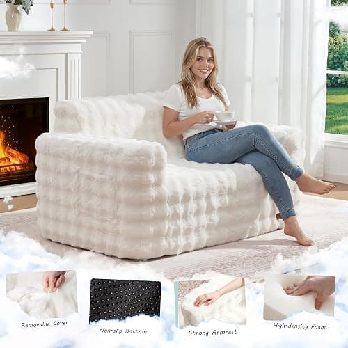 ZurNesfure Sofa Couch Loveseat, Memory Foam Couch with Pillow, Modern Cloud Couch with deep seat and Removable Washable Cover Boneless Sofas for Living Room Bedroom Apartment (White,Loveseat) thumbnail 3