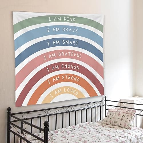 WNAGT Boho Rainbow Inspirational Tapestry, I Am Kind Daily Affirmation Tapestry Wall Hanging, Motivational Positive Quotes Wall Blanket Decor for Home Bedroom Living Room Office, 50x60 Inch thumbnail 4