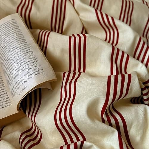 MKXI Queen Size Reddish-Brown & Yellow Striped Duvet Cover Set - 3 Piece Vintage Aesthetic Bedding Set, Cotton, Minimalist Design, Soft & Breathable Duvet Cover with Zipper Ties thumbnail 7