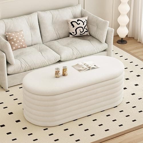 FAVSH 40 inch Upholstered Storage Ottoman Bench,Ready to go,Beige | Chenille Fabric Storage Ottoman, End of Bed Stool,Large Bench Hidden Storage,No Assembly,for Living Room, Bedroom, Apartment thumbnail 4