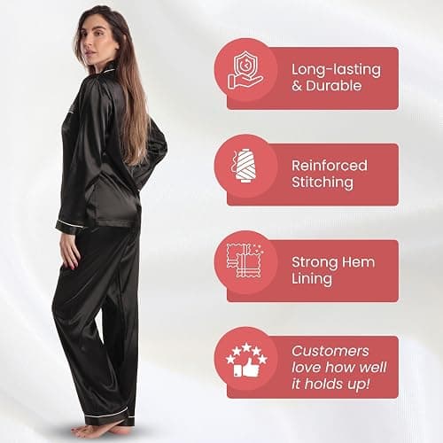 Just Love Satin Pajama Set for Women – Long Sleeve Button Down Womens Pajama Sets – Soft Loungewear & Sleepwear Sizes (S-3X) thumbnail 7