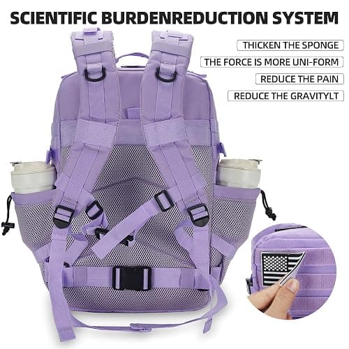 Lovelinks21 45L Tactical Assault Backpack 3 Day Assault Pack with MOLLE Waterproof Rucksack for Tactical Backpacks (Light Purple) thumbnail 4