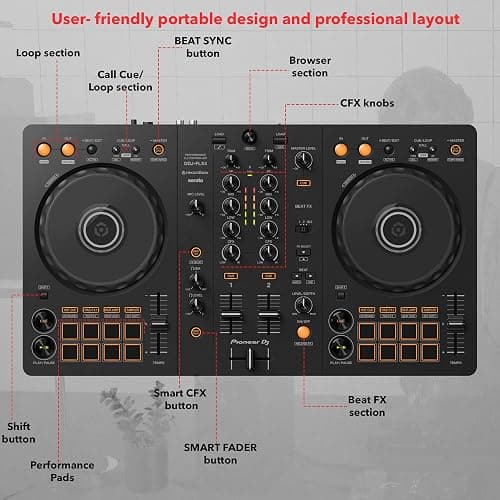 Pioneer DDJ-FLX4 2-Channel DJ Controller - Black Bundle with Case and Austin Bazaar Polishing Cloth thumbnail 5