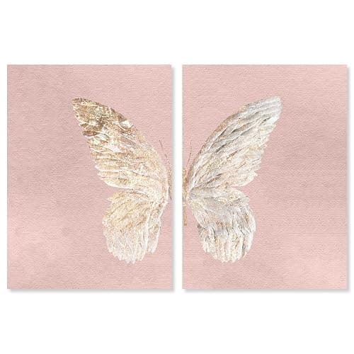 The Oliver Gal Artist Co. Fashion and Glam 'Gold Butterfly Glimmer Pink Blush Two Piece' Wings by Oliver Gal | Pink, Gold 2 Panel Wall Art | Canvas Wall Art | Ready to Hang Home Décor 2 - Piece Set , - Image 1