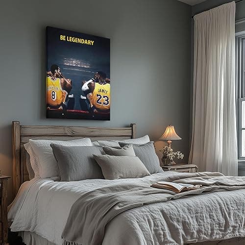 Kobe Bryant and LeBron James Canvas Wall Art Print Poster, Be Legendary Inspirational Sports Picture Artwork, Motivational Mamba Mentality Wall Decor for Home Office Gym Living Room, Framed 11x14inch thumbnail 4