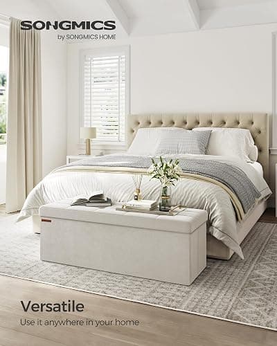 SONGMICS Mazie Collection - Storage Ottoman Bench, Foldable Foot Rest, 15 x 43 x 15 Inches, End of Bed Bench, Storage Chest, Load 660 lb, Living Room, Bedroom, Entryway, Cream White ULSF277W01 thumbnail 3