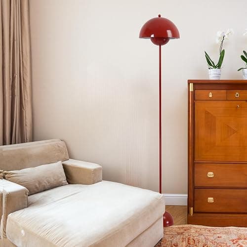 COSYLUX Modern Floor Lamp for Living Room, Industrial Tall Standing Lamp for Bedroom, Metal Shade Reflecting Light Reading Floor Lamp for Office, Nursery Room, Corner(Dark Red) thumbnail 7