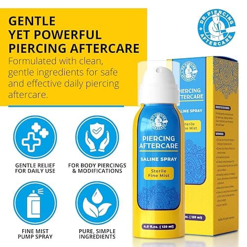 Dr. Piercing Aftercare Spray 8.0 oz Sterile Saline Solution - Gentle Mist Cleaner for Ear Nose and Body Piercings - Simple Two Ingredient Formula (2-pack) | saline pump spray that help clean piercings thumbnail 2