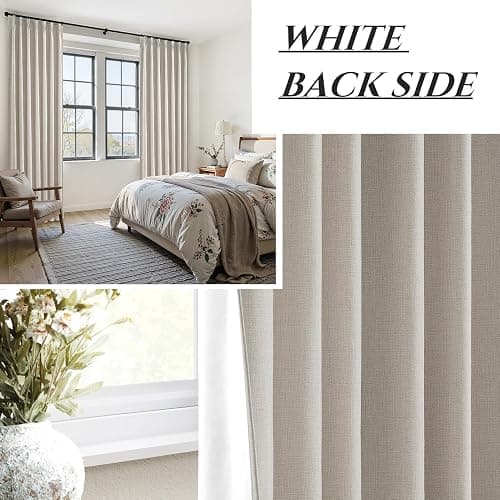 Natural Linen Pinch Pleated Blackout Curtains & Drapes 96 Inch Long Bedroom/Livingroom Farmhouse Curtains 2 Panel Sets, Neutral Track Room Darkening Thermal Insulated 8ft Back Tab Window Curtain thumbnail 6