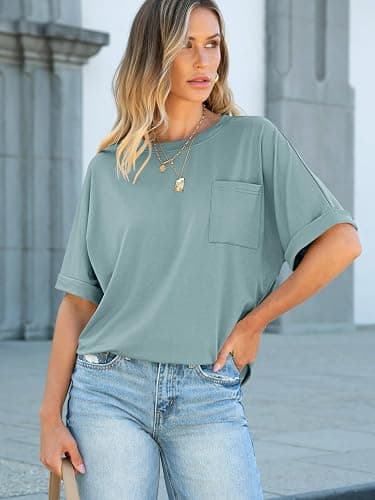 ANRABESS Womens Tops Short Sleeve Oversized T Shirts | Basic Tee with Chest Pocket，Summer Loose Fitting Tshirts，Business Casual Work Outfits，Travel Daily Wear，ALL-Seasons Clothes thumbnail 6
