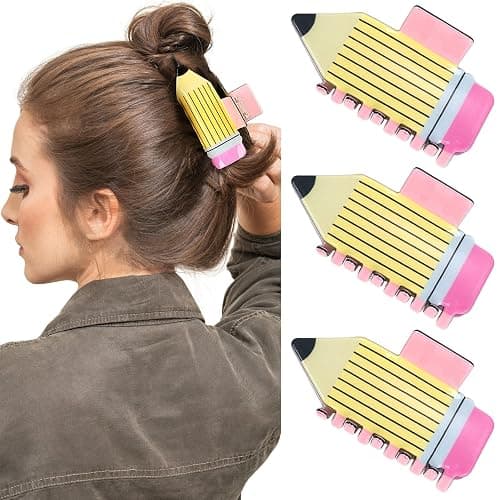 3Pcs Pencil Hair Claw Clips Funny Teacher Hair Clips Cute Back To School Accessories for Teachers Appreaction Present (Yellow) - Image 1
