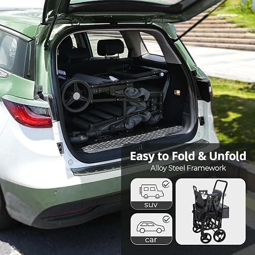 MOMFANN Stroller Wagon for Kids, Wagon Stroller Toddlers 2 Seaters, All-Terrain Baby Wagon Outdoor with Canopy, Parent Organizer, Adjustable Handle & Pull Bar for Infants and Toddlers, Gray thumbnail 5