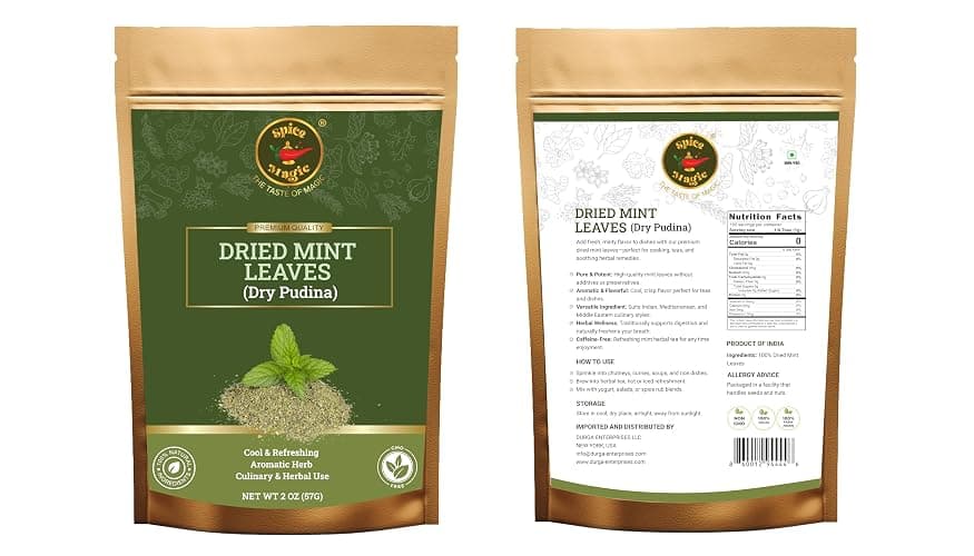 Spice Magic Dried Mint Leaves (Peppermint) 2oz (57g) Cut & Sifted | All-Natural Herb | Perfect for Teas, Salads, Sauces & Middle Eastern Dishes | 100% Natural, Vegan, Non-GMO I No Stems thumbnail 8