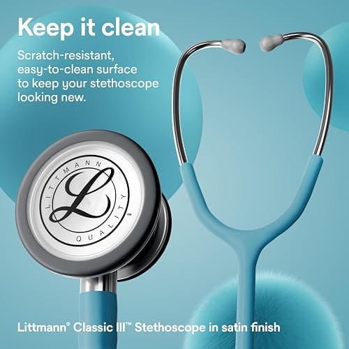 3M Littmann Classic III Monitoring Stethoscope, 5912C, More Than 2X as Loud, Weighs Less, 27" Marine Blue Satin-Finish Tube for Added Comfort, Flexibility and Cleanability thumbnail 3