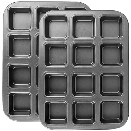 Beasea Brownie Pan with Dividers, 2 Set All Edges Square Cupcake Brownie Pans 12 Mini Cavity Non Stick Baking Carbon Steel Bread Mold Small Edge 3x4 Individual Cutter Sheet Tray for Cake Cookie Oven - Image 1
