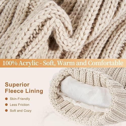 Winter Beanie Hat Scarf Gloves Set for Women, Womens Beanie with Pom Pom Long Scarf Neck Warmer Touchscreen Gloves 3 in 1 Set thumbnail 2