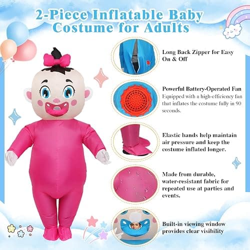 2 Pack 91" Inflatable Baby Costume – Blow Up Outfit for Gender Reveal Party | 2 Pack Giant Inflatable Baby Costume 91", Adult Blow Up Outfit for Gender Reveal Party, Halloween & Christmas Cosplay thumbnail 3