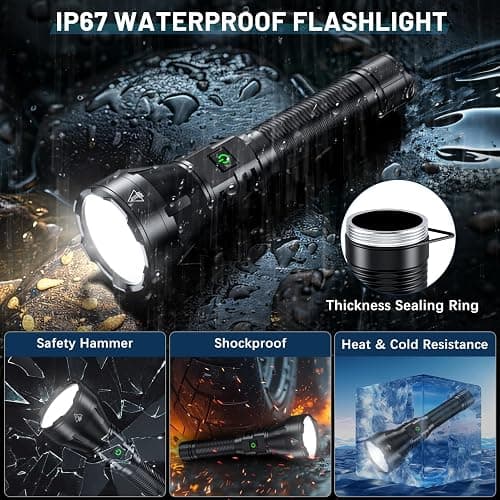 Rechargeable Flashlights High Lumens, 990000 Lumens Super Bright Flashlight, 5 Modes LED Powerful Flashlight Adjustable & Waterproof, Versatile Tactical Flashlight for Emergencies, Hiking, Camping thumbnail 6