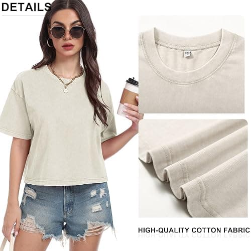 Womens Crop Tops Acid Wash Short Sleeve T-Shirts Casual Round Neck Basic Tees Baggy Summer Shirts thumbnail 3