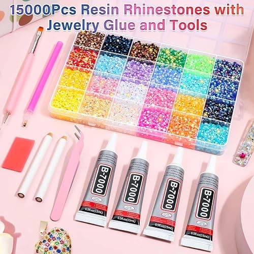 Audab Multicolor 4mm AB Rhinestone Kit with 16000pcs, 4pcs B7000 Jewelry Glue, Tools for Crafting, Graduation Cap, Jewelry, Shoes & Nails thumbnail 4