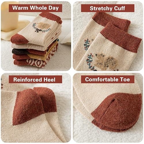 MarJunSep Wool Fall Boot Socks Women Teen Girls Thick Knit Vintage Cute Floral Cottage Core Boho Winter Warm Crew Socks thumbnail 7