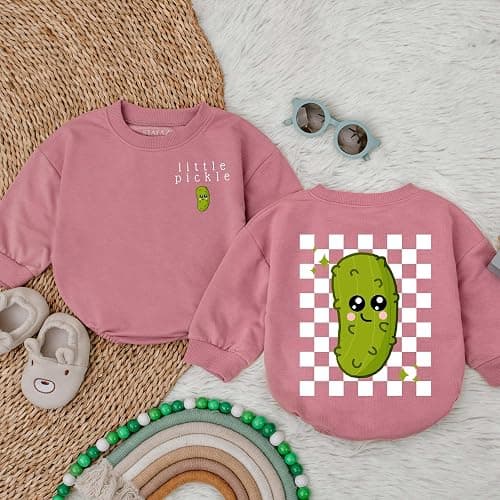 STALOFAZ Little Pickle Baby Romper - Newborn Pickle Boy Girl Outfit Vegan Infant Sweatshirt Vegetable Clothes Shower Gift thumbnail 3