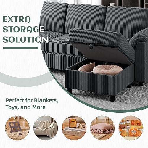 Vongrasig Convertible Sectional Sofa Couch, 3 Seat L Shaped Sofa with Removable Pillows Soft Corduroy Fabric Small Couch Mid Century for Living Room, Apartment and Office (Gray) thumbnail 5