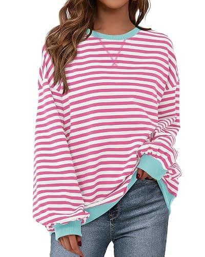 BTFBM Oversized Sweatshirt For Women 2026 Fall | Striped Long Sleeve Shirt, Crewneck Sweatshirts, Casual Loose Pullover, Workout Tops, Y2K Clothes, Sport, Vacation Outfits - Image 1