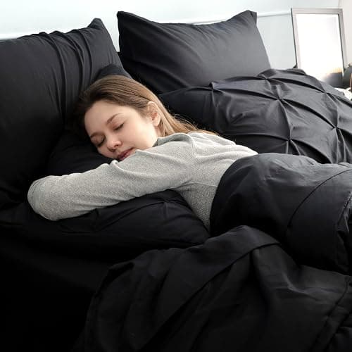 Bedsure Oversized Queen Comforter Set Black - Bed in a Bag Bedding Set 7 Pieces, GentleSoft™ Pintuck Bed Set Gift for Family, Pinch Pleat All Season Comforter with Sheets, Pillowcases & Shams thumbnail 3