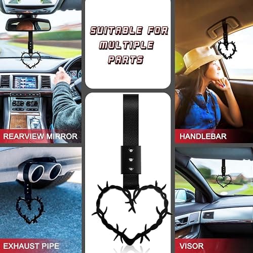 Fabbay 2 Pieces Heart Handle Keychains Car Accessory Heart Hand Strap Drift Charm for Car Interior Exterior Decoration(Black,Thorns Style) thumbnail 6