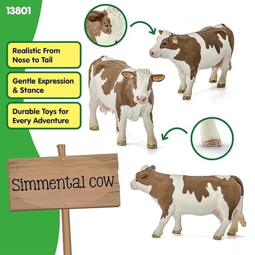 Schleich Farm World Simmental Cow Toy Figurine - Educational and Durable Farm Animal Toy Figure, Fun and Imaginative Play for Boys and Girls, Gift for Kids Ages 3+ thumbnail 4
