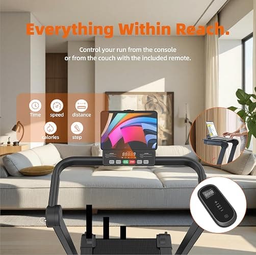 Treadmill for Home with Full Deck Running Surface, Quiet Brushless Motor, 2 Level Incline, 3 in 1 Work Walk Run Design with Detachable Desk, Foldable Compact Electric Running Machine with APP thumbnail 5