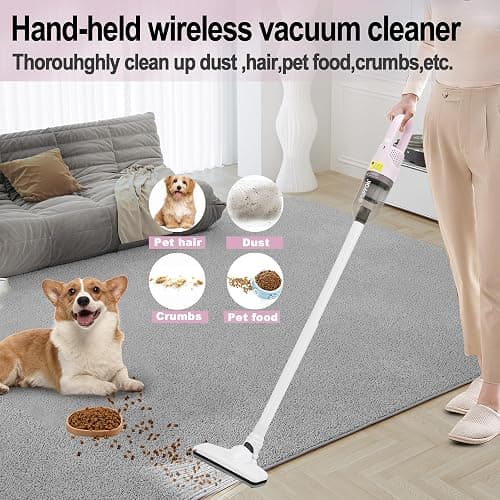 SIPPON Handheld Vacuum Cleaner, 2-in-1 Lightweight Stick Vacuum w/100W Powerful Motor & Led Display, Portable Hand held Vacuum for Home Hard Floor Carpet Pet Hair (Pink Cordless) - Pink Cordless thumbnail 4