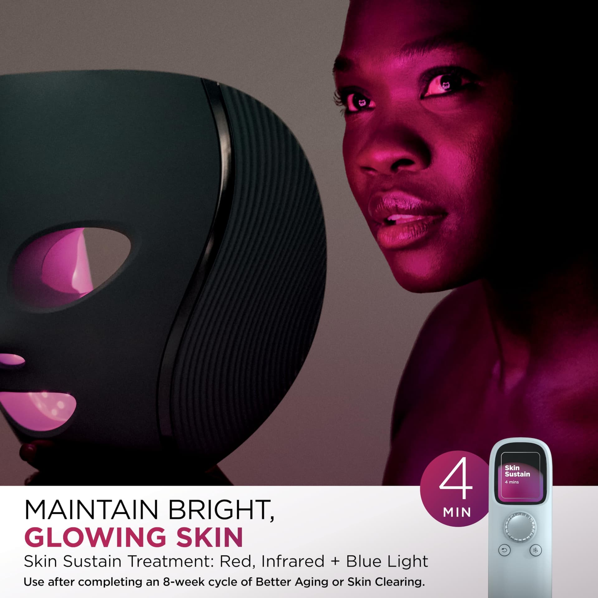 Shark CryoGlow LED Face Mask with Under-Eye Cooling, Anti-Ageing & Blemish Repair, Red & Blue LED, Infrared Light Therapy, USB-C, Remote Control thumbnail 10