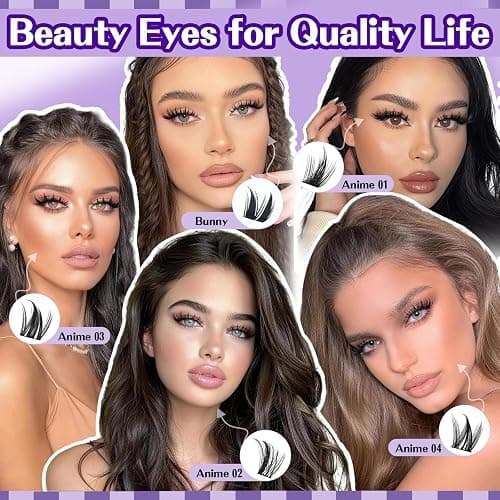 B&Q Manga Lash Clusters Kit DIY Eyelash Clusters at Home with 72H Waterproof Bond and Seal 0.05mm Ultra-Thin Band Wispy Spiky Anime Lashes for Daily & Party, 8-18mm Lash Extensions(KIT-Anime 01) thumbnail 7