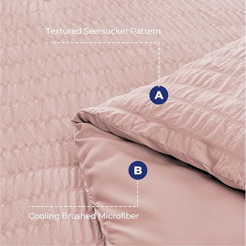 HYMOKEGE Rose Gold Queen Comforter Set, Seersucker Bed in a Bag Queen 7 Pieces, All Season Luxury Bedding Set with Comforters, Sheets, Pillowcases & Shams thumbnail 4