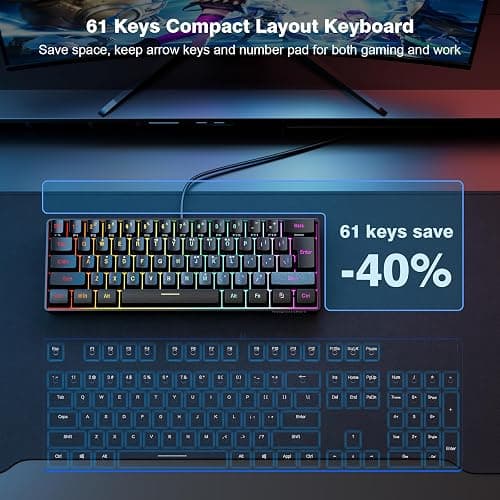 Snpurdiri 60% Wired Gaming Keyboard, RGB Backlit Ultra-Compact Mini Keyboard, Waterproof Small Compact 61 Keys for PC/Mac Gamer, Typist, Travel, Easy to Carry on Business Trip(Black) thumbnail 3