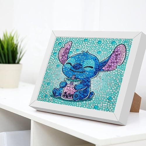 AllWenTo 5D Diamond Painting Kit for Kids with Wooden Frame Easy Small Anime Diamond Painting Full Drill Diamond Art Gem Painting for Beginners 7X7 inch (Stitch), (DAM001-A) thumbnail 5